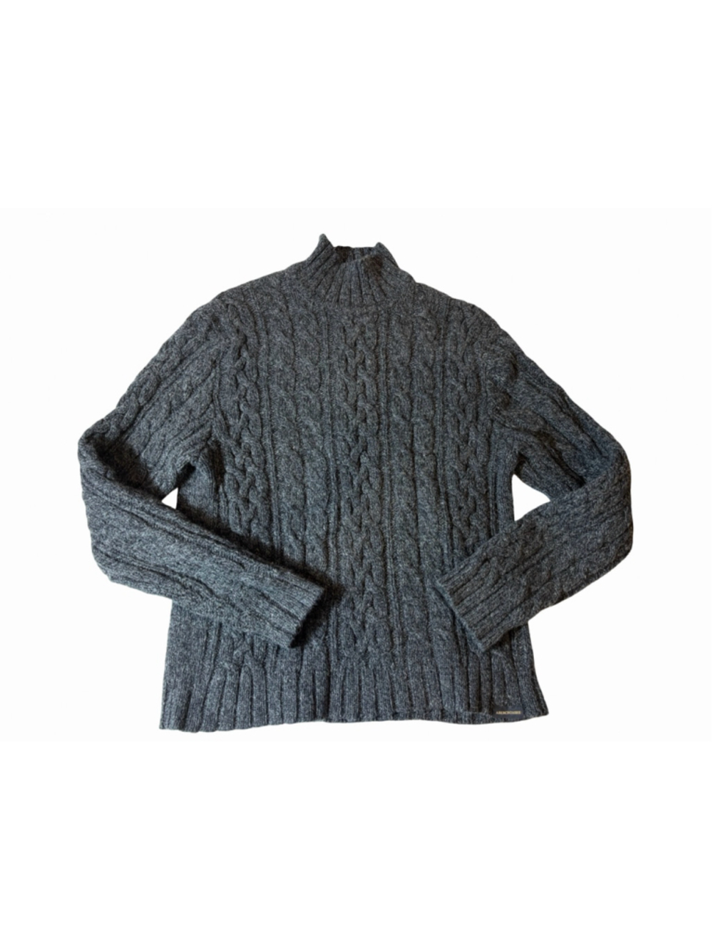 Vintage Abercrombie & Fitch Wool Cable Knit Turtleneck Sweater XL Gray